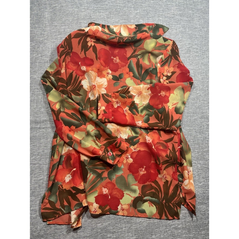 Drapers & Damon's Women's L Multicolor Floral Chiffon Collared Button-Up Blouse - Picture 7 of 9